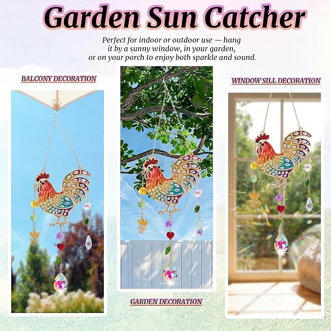 Chicken Gifts for Women, Hanging Crystal Suncatchers for Windows, Colorful Chicken Suncatcher Gifts for Mom Grandma Wife Rooster Lovers Christmas Birthday Mother's Day, Chicken Garden Home Decor