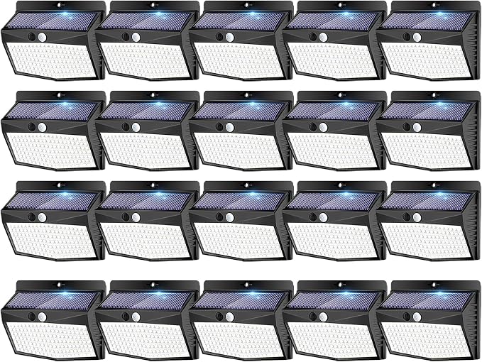 20 Packs Solar Outdoor Lights Motion Sensor Solar Security Light Waterproof with 3 Lighting Modes Solar Powered Wall Lights Outside for Garden Fence Yard