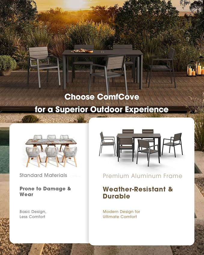 Outdoor Dining Set for 4, Aluminum Patio HDPS Outdooor Table and Chairs Set with Umbrella Hole, All Weather Patio Furniture Set, 5 Peice Patio Dining Table Set (Charcoal)