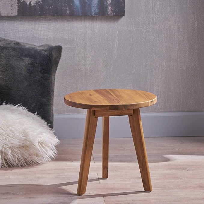 Great Deal Furniture GDFStudio Outdoor Side Table, Farmhouse-Style, Naturally-Stained Acacia Wood Frame