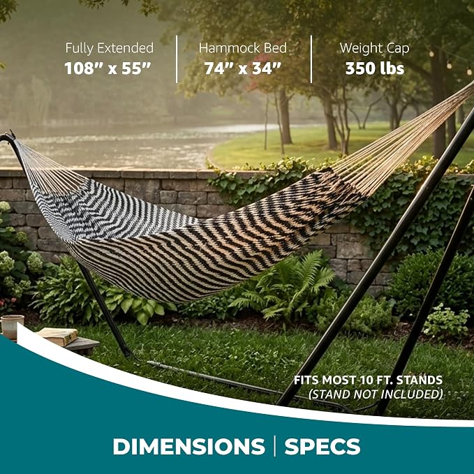 Bliss Hammocks Brazilian Style Rope Hammock, 34 Inch Wide Bed with Braided Rope Ends & Zinc-Coated Hardware - 350 Pound Capacity, Blue/Natural