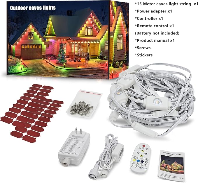 50FT Permanent Outdoor Lights with 30 Smart RGB LED Eave Lights, APP/Remote Control, IP67 Waterproof for House Roof, Eave, Garden, Outdoor Decorations, Christmas, Party Decor