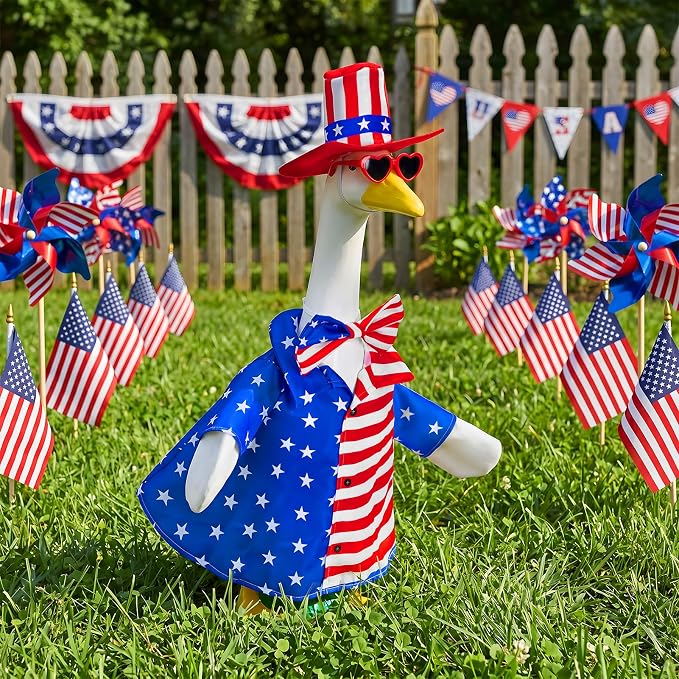 1 Set 4th of July Porch Goose Outfit for 23 Inch Goose Statues | Includes Patriotic 250th Anniversary Goose Clothes for Plastic or Cement Statues and Patio, Yard and Garden Displays