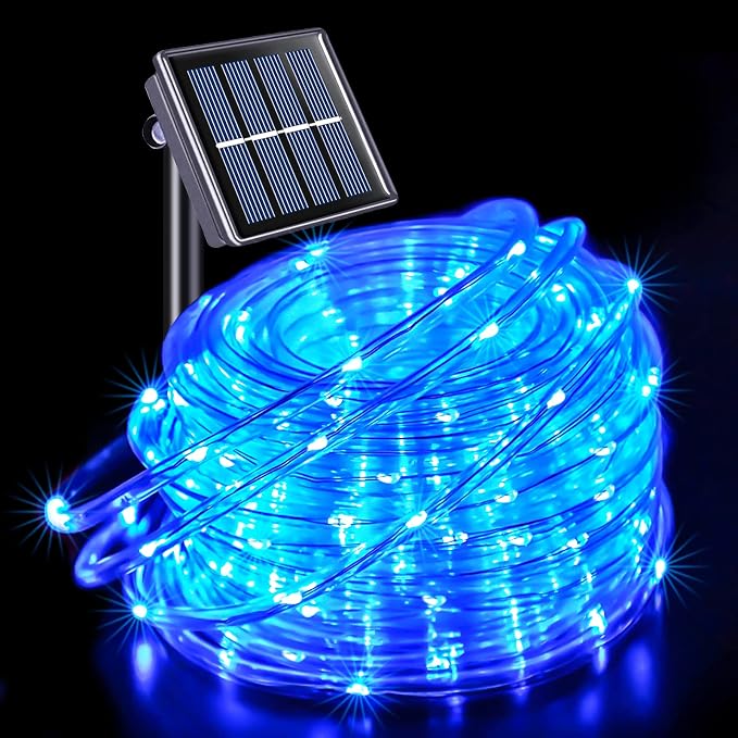 JMEXSUSS 66 ft 200 LED Pool Accessories IP 65 Solar Pool Lights Outdoor | Rope Lights with 8 Modes, Blue Solar Christmas Lights for Above ground and Inground pools Fence Yard Walkway Christmas