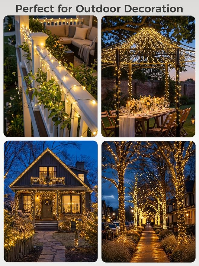 Solar String Lights for Outside,33FT 100LEDs (4 Pack) Solar Fairy Lights,Waterproof 8 Modes Outdoor String Light for Patio Garden Backyard Tree Balcony Christmas,Green Wire,Warm White