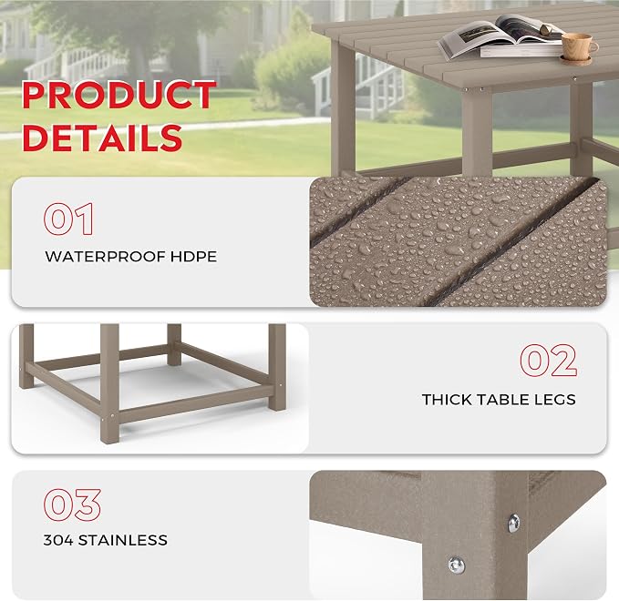 Costaelm Paradise Kids 5-Piece HDPE Outdoor Square Patio Dining Table and Chairs Set, Weathered Wood