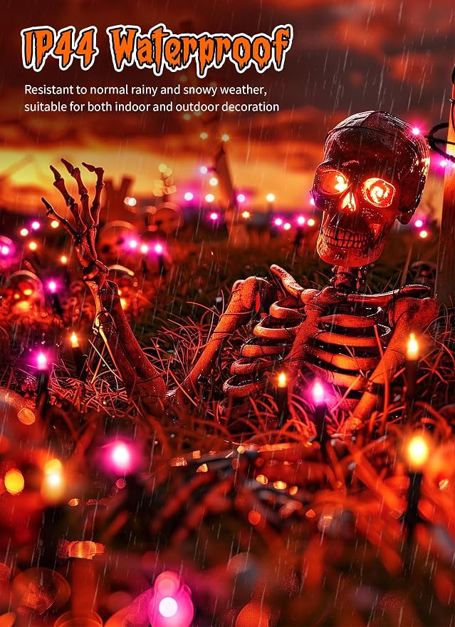 2 Pack Orange & Purple Halloween Mini Lights, 10 Ft 50 Count String Lights | Total 100 Count Incandescent, Connectable Halloween Light for Haunted House Party Holiday Window Indoor Decoration