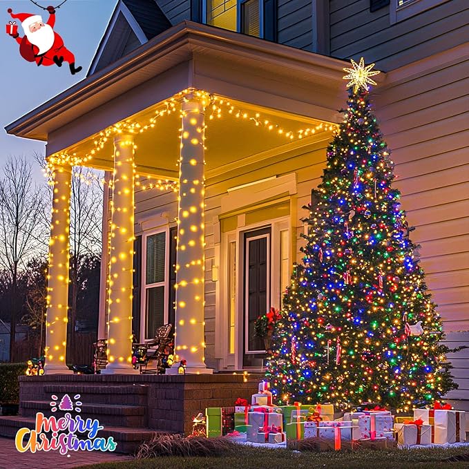 JMEXSUSS 168FT 600 LED Color Changing Christmas Lights Outdoor Plug in | Warm White & Multicolor Christmas Lights with Remote, Christmas Tree Lights Indoor Clear Wire for Outside Xmas Decor