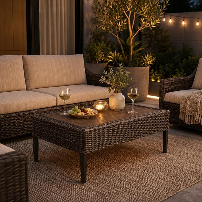 Wicker Patio Conversation Set, Outdoor Patio Chair Set with Deep Seating, Wide Armrests & Thick Cushions, All-Weather Outdoor Furniture Set for Patio, Porch, Deck & Backyard