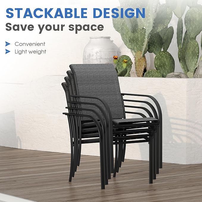 VICLLAX Patio Table and Chair Set of 8, All Weather Metal Round Outdoor Dining Furniture Set-53 Round Outdoor Table and Chairs, Grey Tabletop
