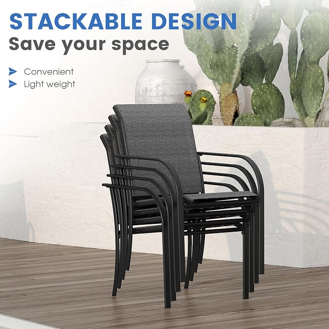 VICLLAX Patio Table and Chair Set of 10, All Weather Metal Round Outdoor Dining Furniture Set-59.9" Round Outdoor Table and Chairs, Grey Tabletop