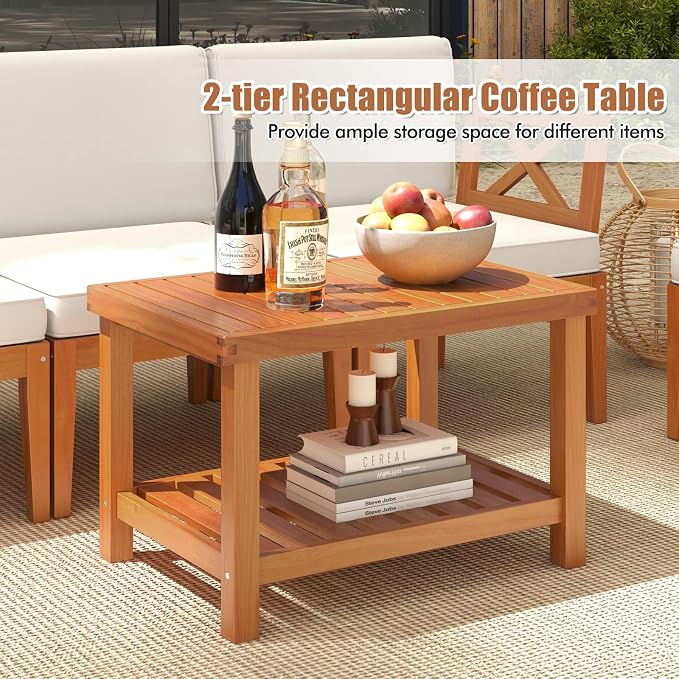 Tangkula 10 Pieces Acacia Wood Patio Furniture Set, Outdoor Sectional Conversation Set with Cushions and 2-Tier Coffee Table, Outdoor Bistro Furniture Set for Garden, Backyard