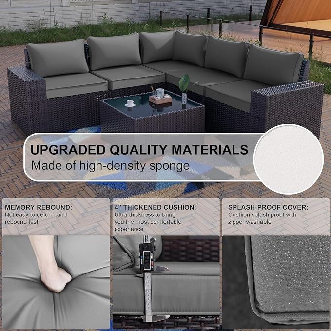 Kullavik 9 Pieces Outdoor Patio Furniture Set,PE Wicker Rattan Sectional Sofa Patio Conversation Sets with Tempered Glass Table,Swivel Rocking Chairs Set,Grey