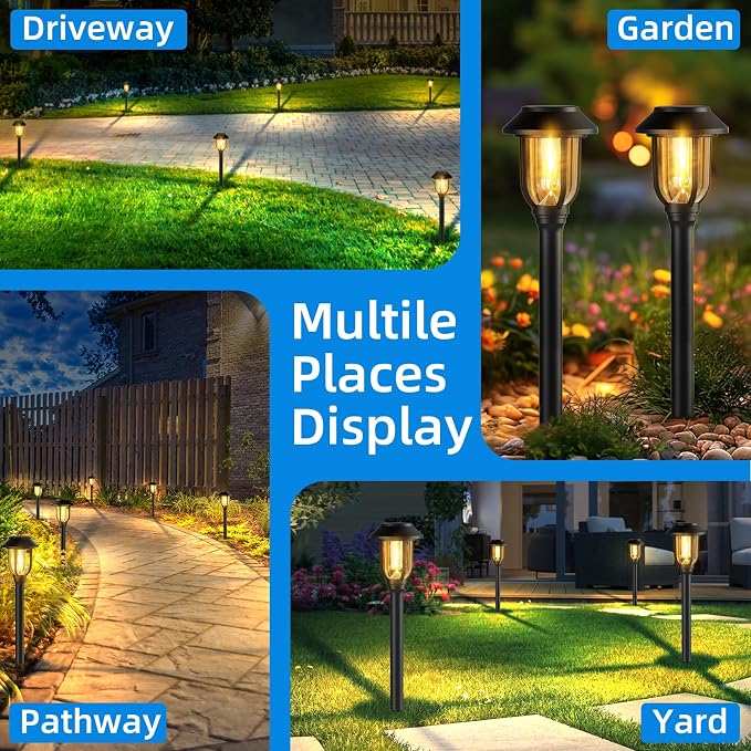 ILANCK Solar Pathway Lights Outdoor,12 Pack Solar Lights Outdoor Waterproof, Warm White Auto On/Off LED Solar Powered, Garden Landscape Lighting for Yard Walkway Driveway Path Decorative
