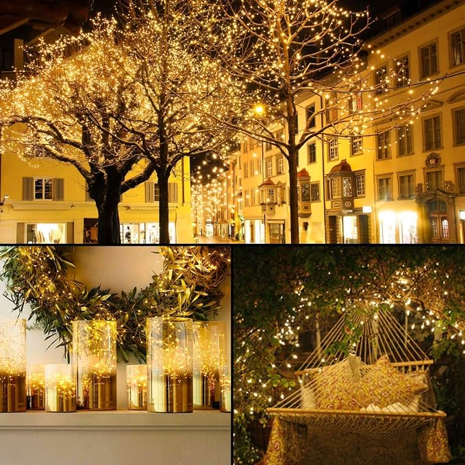 Lomotech Solar Fairy Lights Outdoor, 2 Pack Total 66ft 200 LED,Warm White | Solar String Lights Waterproof 8 Modes Twinkle Lights for Outdoor, Patio, Garden, Yard, Party, Wedding, Tree Decoration