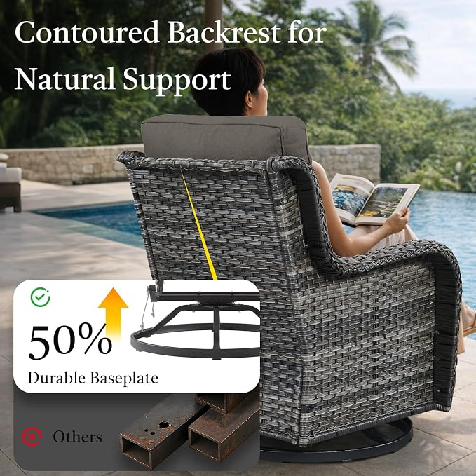 8 Piece High Back Wicker Patio Furniture Set - Patio Conversation Set with 4 Inch Thick Cushions and Deep Seating Swivel Glider Chairs Set of 4 & Outdoor Couch for Porch Deck Yard Pool