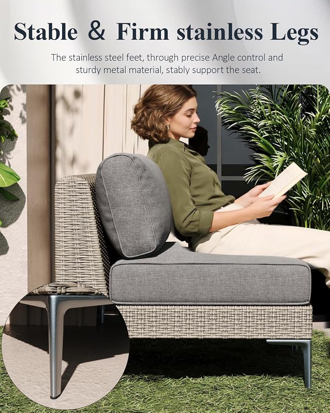 LayinSun 5-Piece Wicker Rattan Patio Furniture Set, Deep Seating Outdoor Modular Sectional Sofa Conversation Set with Thick Cushions for Lawn, Garden