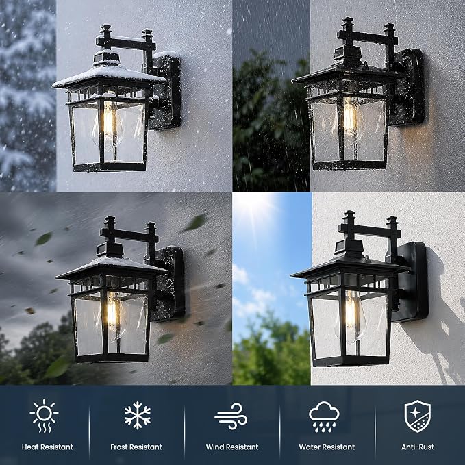 13'' Black Outdoor Wall Light Fixture, Waterproof Wall Sconce Outdoor Light Fixtures Wall Mount with Clear Glass Lampshade Outdoor Wall Mounted Porch Lights for House, Garage, Patio