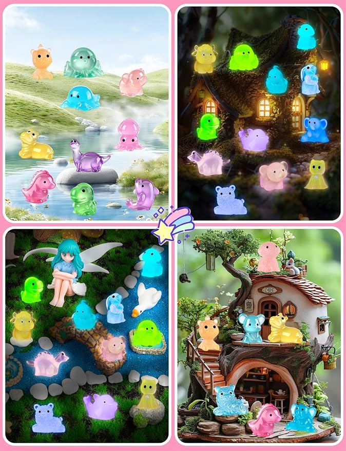 200Pcs Mini Glow in The Dark Resin Animal Blind Bags | DIY Ornaments, Micro Landscape Decor, Fairy Garden Decor, Dollhouse Accessories