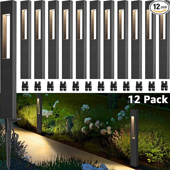 SUNVIE LED Low Voltage Landscape Lights 3W Pathway Lights Low Voltage 12-24V Landscape Path Lights 3000K CRI 90+ Aluminum Waterproof Pathway Lighting for Walkway Garden Yard ETL Listed Cord, 12 Pack | IP65 Waterproof, Modern Design, Anti-Glare, 12-24V ...