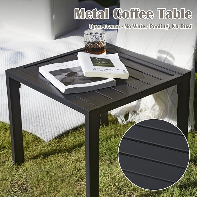 2-Piece Wicker Patio Conversation Set, Outdoor Loveseat with Side Table and Soft Cushions, Patio Furniture for Backyard, Balcony and Deck, Warm Grey
