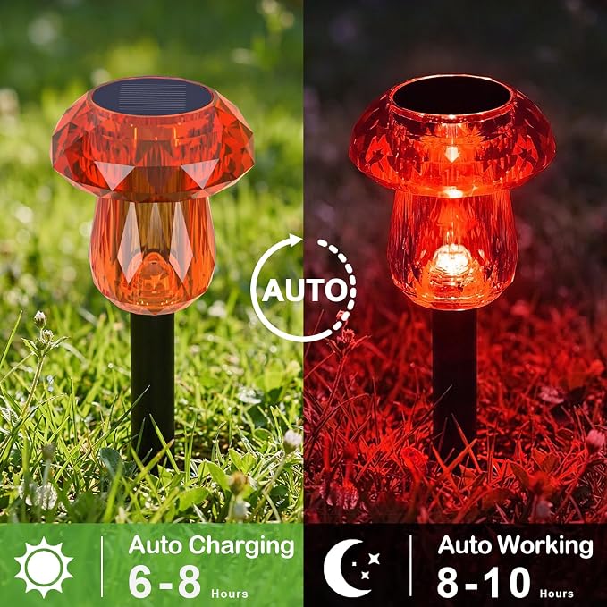 Solar Halloween Lights Outdoor 8 Pack Red Garden Mushroom Decor | LED Waterproof Halloween Decorations Outdoor for Pathway Yard Outside Driveway Walkway Landscape Path Lighting, Auto On/Off