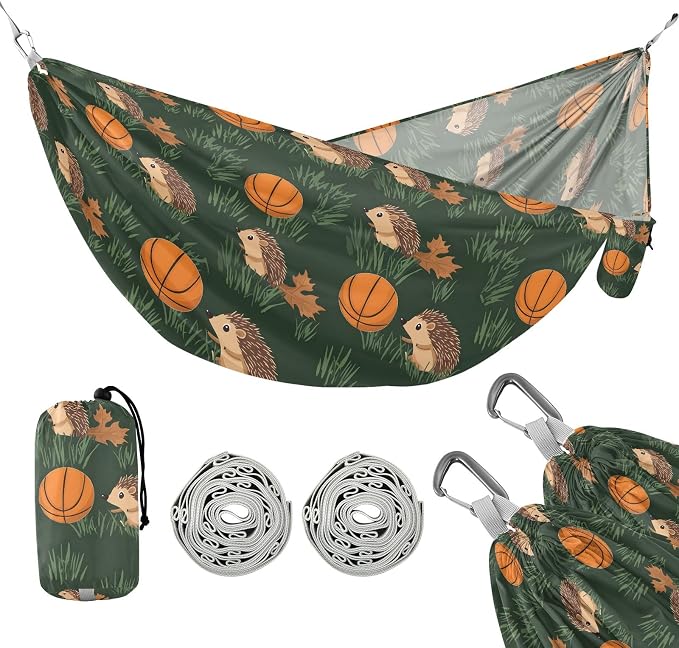 Camping Hammock Outdoor Hammocks for Outside Hedgehog Basketball Beach Trees Portable Lightweight with Pockets Tree Straps Indoor