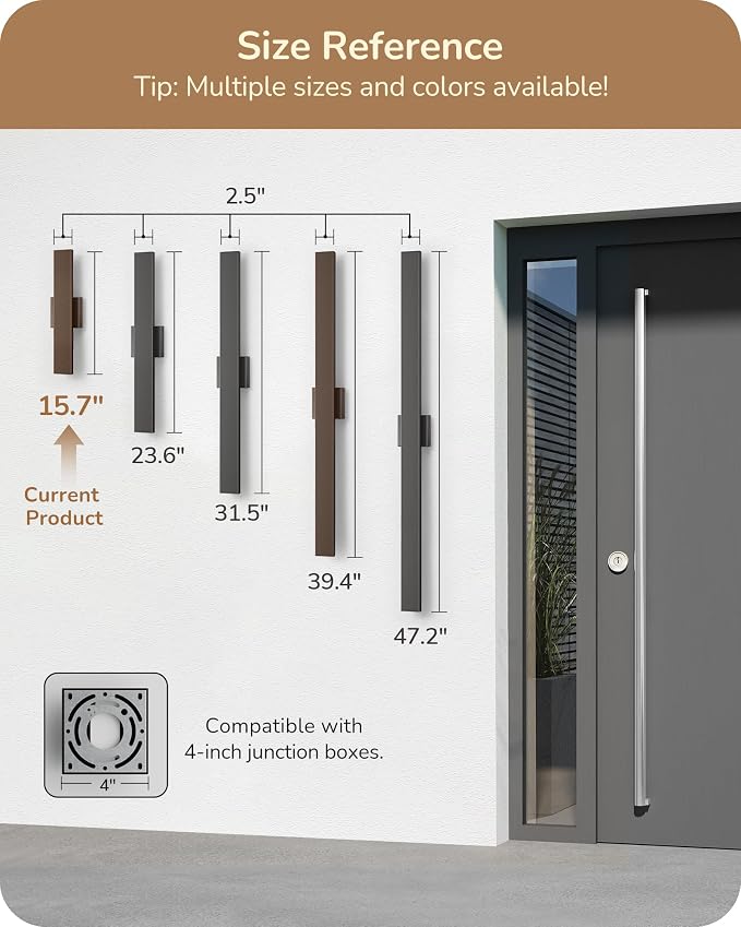 EDISHINE 2 Pack LED Outdoor Wall Lights Dimmable, 15.7" Rectangular Modern Exterior Wall Light, 3CCT, Iron & PC, IP65 Waterproof Outdoor Wall Sconce for Patio, Corridor, Oil Rubbed Bronze
