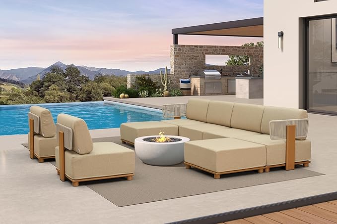 PURPLE LEAF Patio Furniture Set Modular Enclosed Outdoor Sectional Sofa with 11" Thick Olefin Cushion 8-Piece Outdoor Conversation Set with Ottomans for Backyard Garden Poolside, Beige