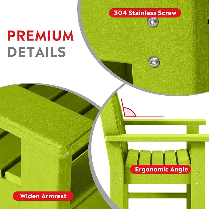 Costaelm Outdoor Dining Arm Chair, Patio HDPE Garden Dining Table Chair, Poly Lumber Waterproof Restaurant Bistro Farmhouse Chairs for Outside Porch Backyard, Lime