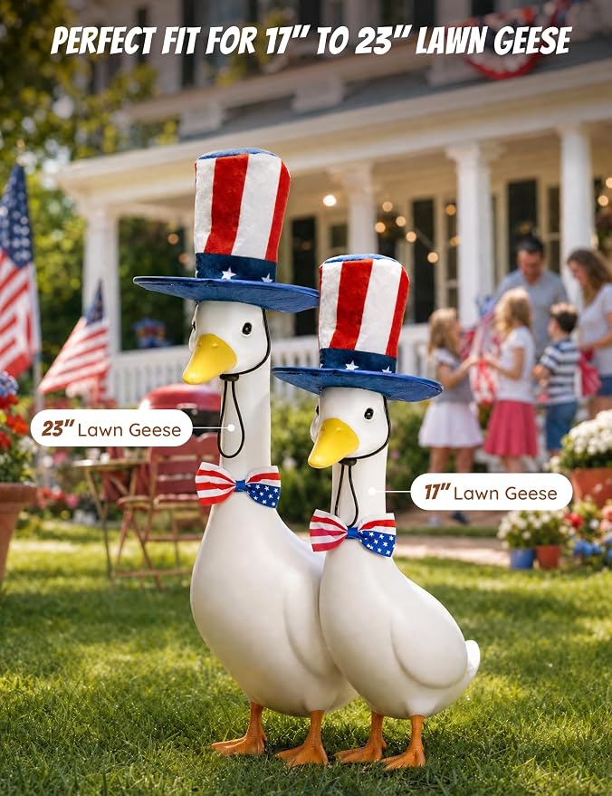 8 Set Holiday Porch Goose Outfits for 17/19/23" Plastic Lawn Goose - 4th of July, Summer, Thanksgiving, Valentines, St. Patricks, Easter Clothes - Patio Yard Garden Decor with Hat and Bow Tie
