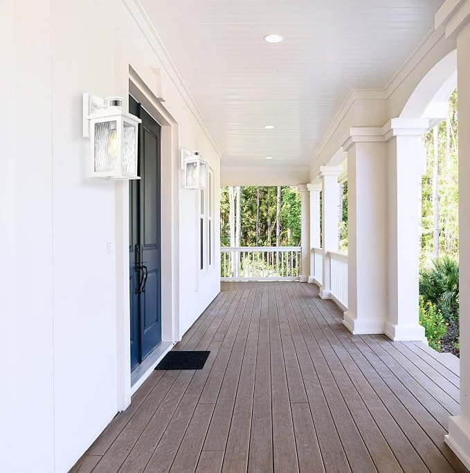 VIANIS Motion Sensor Outdoor Lights, Aluminum Waterproof Porch Lights Outdoor with Water Glass for Porch, Garden, Front Door White Standard Size