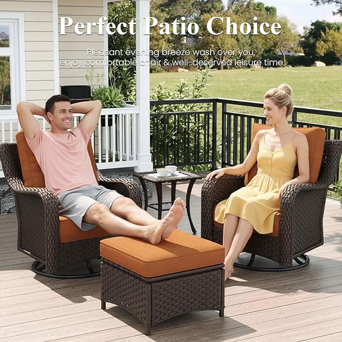 LayinSun 10 Piece Wicker Outdoor Furniture Set with 6-inch Comfy Cushions, High Back Patio Furniture Set with Swivel Rocking Chairs and Fire Pit Table