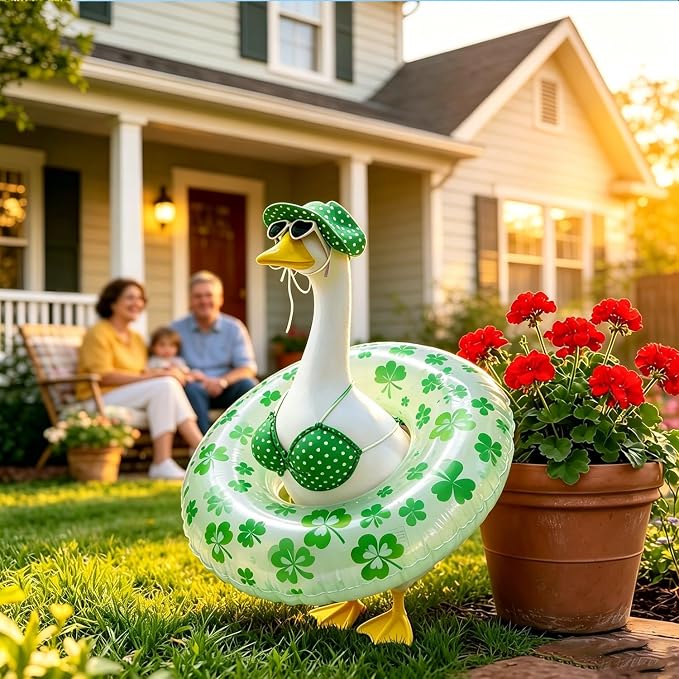 Bikini Porch Goose Outfits,Porch Goose Summer Outfits Swimsuit with Hat Sunglasses & Swim Ring,Fit 23'' Lawn Goose Statue for Summer Outdoor Garden Lawn Yard Decor (Swimsuit-Green)
