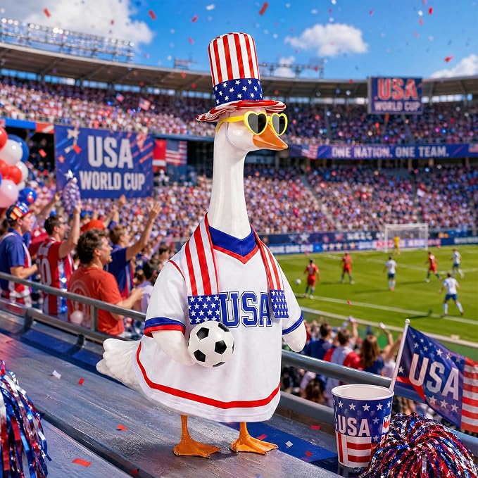 2026 World Cup Porch Goose Outfit, 23" High Lawn Goose Statue Soccer Fan Costume Clothing, FIFA World Cup 2026 Porch Garden Geese Clothes with Hat for Outdoor Patio Yard