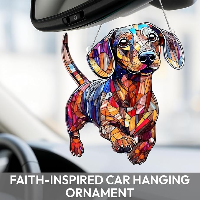 Dachshund Gifts for Women, Colorful Dachshund Ornament for Window Hanging | 5.9"x5" Acrylic Suncatcher Ornament Faux Stained Glass, Dog Lovers Gifts for Women, Dogs Christmas Ornaments for Tree Hanging