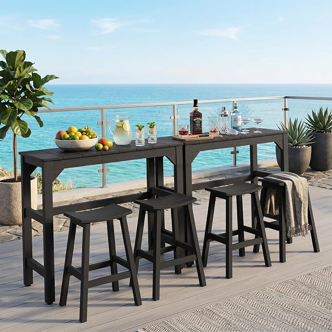 Stoog All-Weather Bar Stools Set of 4, 28" Outdoor Patio Barstools, Low Maintenance HIPS Furniture, Never Rots or Fades, for Kitchen Counter, Deck & Garden, Black