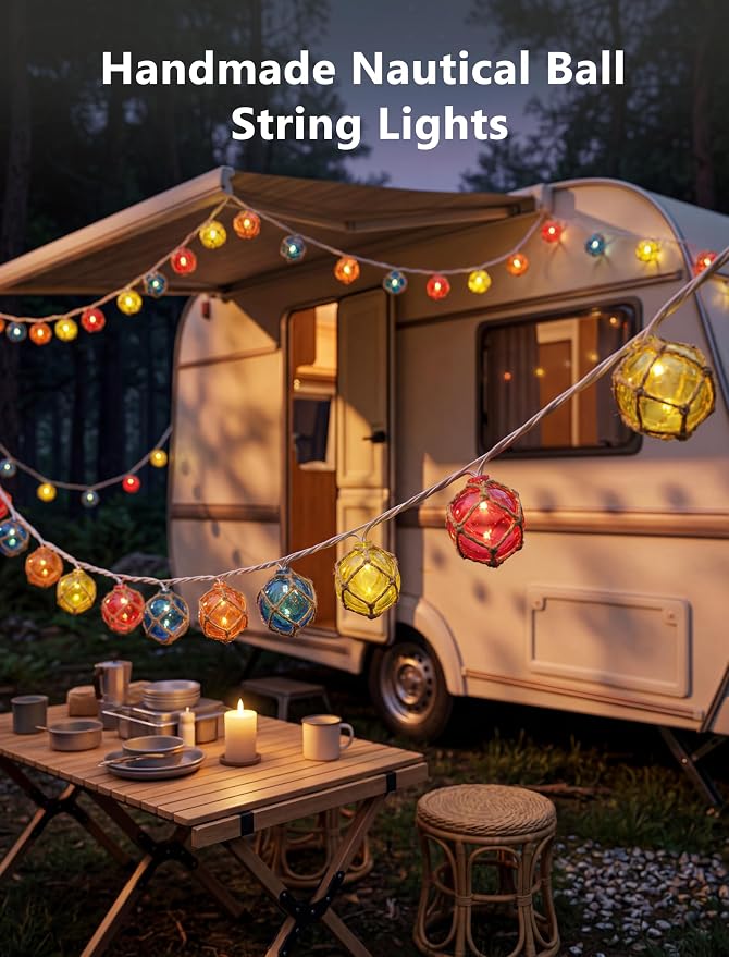 Nautical String Lights Plug in, 12FT 20 LED Tiki Bar Lights with Fishing Float Buoy, UL Certified Waterproof Patio Lights for Beach Party, Coastal Camping Home Indoor Outdoor Summer Decor