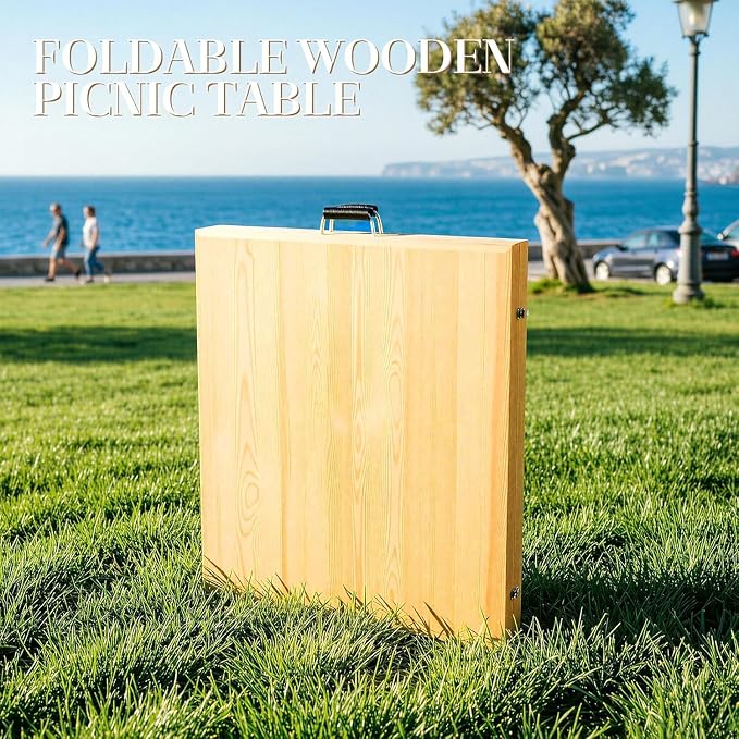 80"x30" Boho Wooden Picnic Table, Portable Wood Picnic Desk,Solid Wood Picnic Table, Boho Low Picnic Floor Desk for Beach, Camping, Backyard, Floor Seating