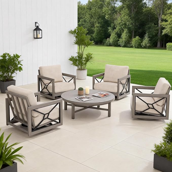 Ulax furniture 45-Inch Round Patio Coffee Table, Durable Aluminum Outdoor Side Table