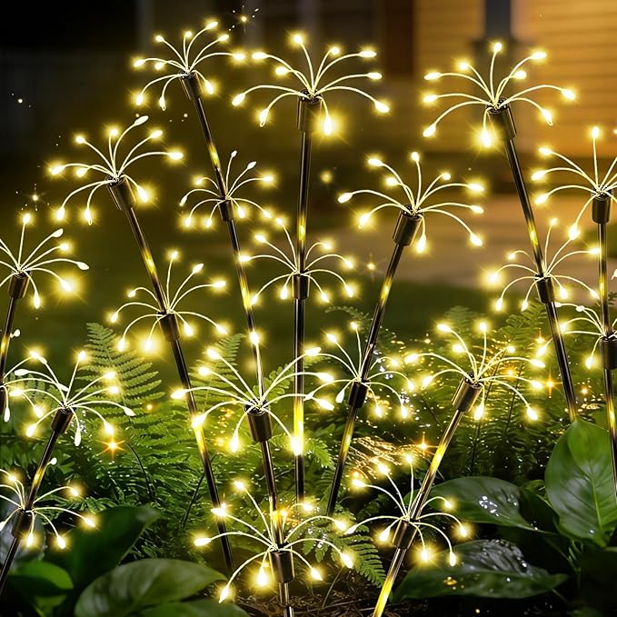 Solar Garden Lights Outdoor, 8 Pack 2-Layer Swaying Fairy Firework Lights | Waterproof Starburst Flower Light, Garden Decor for Yard Patio Pathway Lawn, Gardening Gifts for Women Mom Grandma Christmas