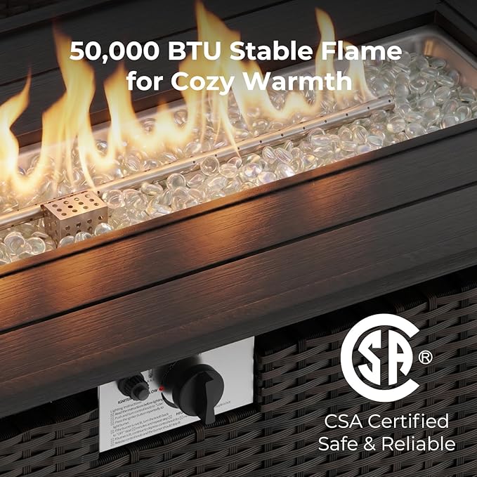 CHABATREE 8-Piece Wicker Patio Conversation Set with 44" Propane Fire Pit Table, Cozy Outdoor Sectional Sofa for Backyard Gatherings, Poolside Lounging & Garden Parties