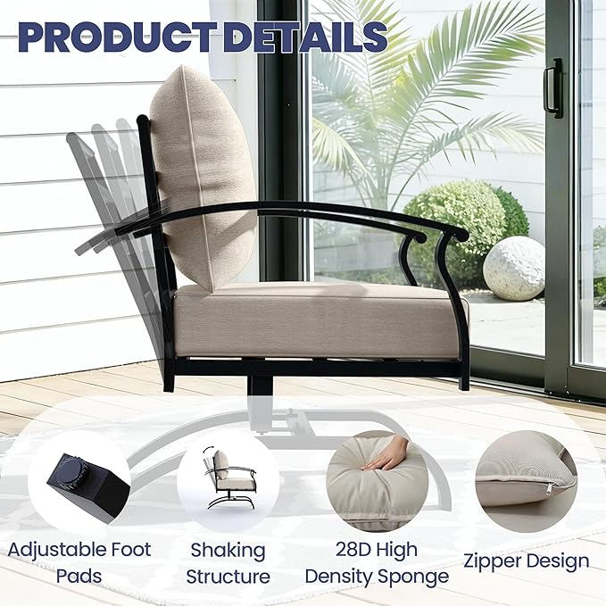 Kullavik Patio Furniture Set,4 Piece Metal Outdoor Patio Furniture Set,All Weather Modern Patio Conversation Sets w/3 Seater Sofa,2 Single Sofas and Coffee Table for Balcony Deck,Sand
