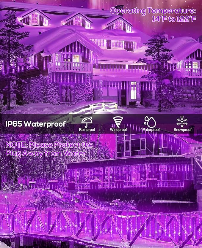 Christmas Lights 12 Inch 10 Tubes Meteor Shower Light LED Falling Rain Drop Lights Icicle Snow Cascading Xmas String Decor for Wedding Party Garden Decoration,Shine Purple