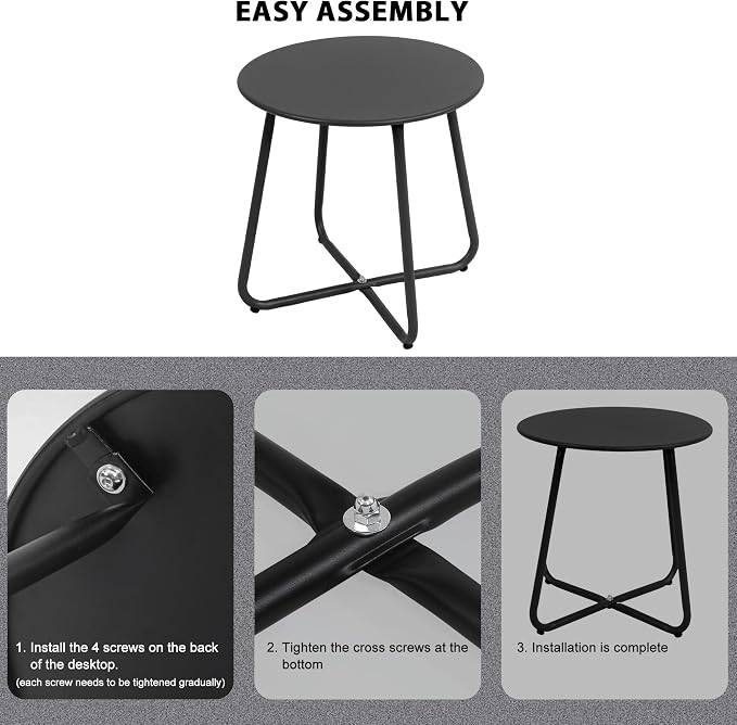 EortheX Small Round Metal Coffee Side Birstro Table – Sturdy & Weather-Resistant Accent Table for Patio, Balcony Indoor Outdoor Use - Metal Black