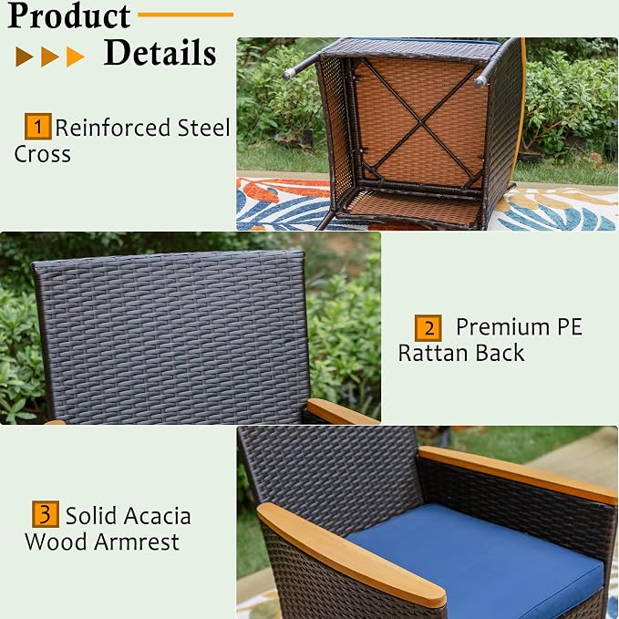 Sophia & William 7 Pieces Patio Dining Set with 13ft Navy Patio Umbrella, Outdoor Dining Set for 6 People, 60" Metal Patio Table and Rattan Chairs, Outdoor Patio Furniture with Seat Cushion
