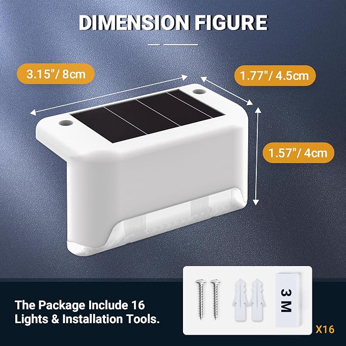 SOLPEX Solar Fence Lights Outdoor 16 Pack, Waterproof Led, Warm White | Led Solares Light for for Outdoor Step Stairs, Deck, Fence, Yard, Patio, and Balcony