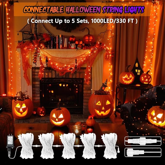 200 LED Connectable String Lights, 66FT Christmas Lights Outdoor Indoor | Orange, 13 Modes, Timer, Clear Wire Waterproof Twinkle Fairy Lights Plug in for Halloween Bedroom Patio Xmas Tree Decor