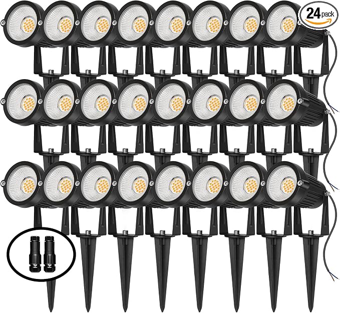 REEGOLD Low Voltage Landscape Lights Outdoor: 7W 700LM LED Landscape Lighting with Connectors for Tree Garden Yard Pathway | 12V 24V Warm White 2700K Spotlights | IP65 Waterproof | 24 Pack