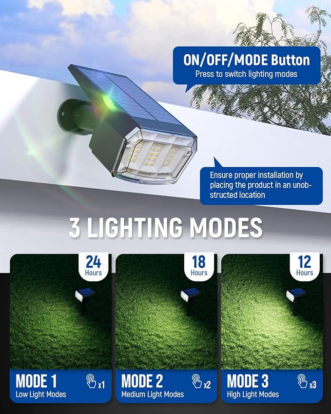 AUDERWIN Solar Spot Lights Outdoor 63 LED 3 Lighting,Waterproof IP65 Modes Spotlights for Outside House Yard Garden Landscape Lights 4 Pack (Natural Light) | 63 LED, 3 Lighting Modes, 120° Adjustable Solar Landscape Lights for Yard, Garden, House, Gara...
